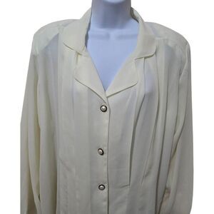 Vintage Lindsay Blake sz16 Womens Cream Button-Up Blouse W Pearl Accents buttons